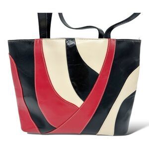 CEM Vintage Mod Red/Black/Cream Colorblock‎ Leather Shoulder Bag